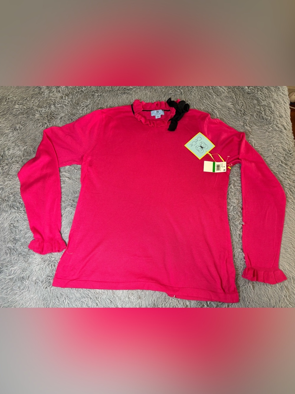 CeCe Hot Pink Short Sleeve Top with Black Bow Trim